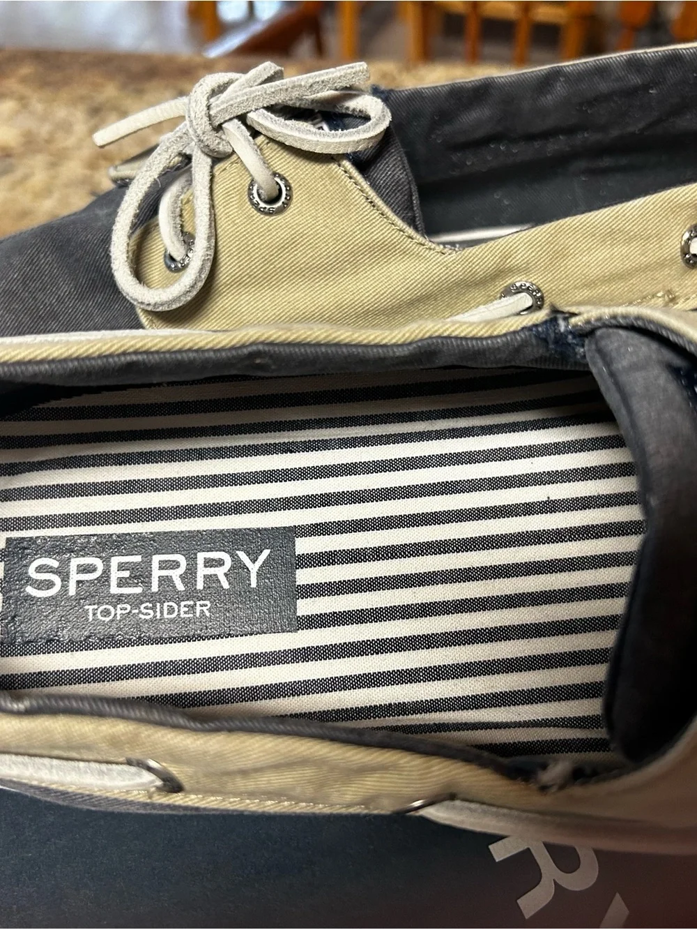 Sperry Bahama Men’s 14 Soft Canvas Boat Shoes in Navy & Khaki-Worn 1x Excellent